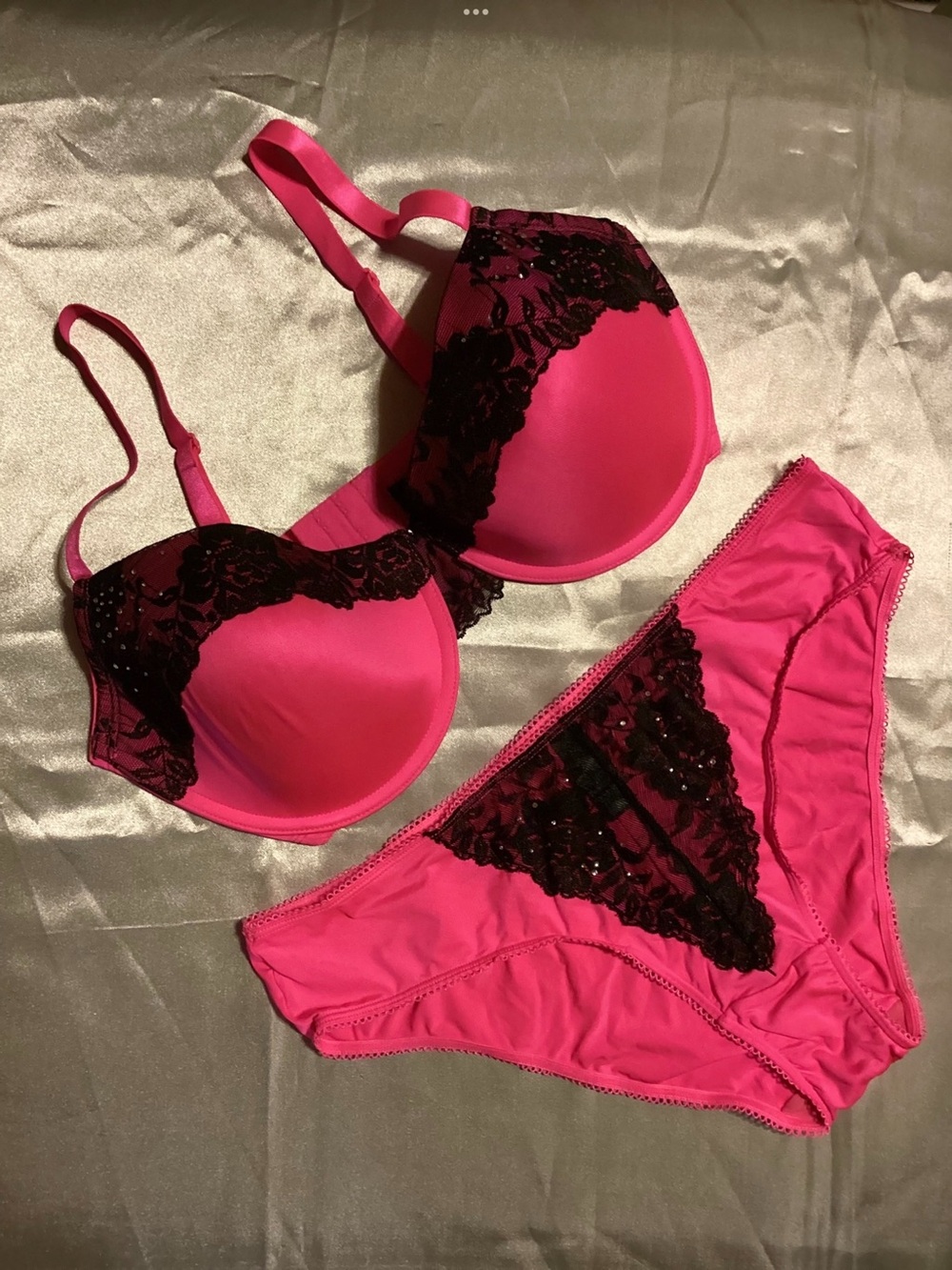 Smart & Sexy Hot Pink Lace Bra & Panty Set ~ 38DD/Sz 8